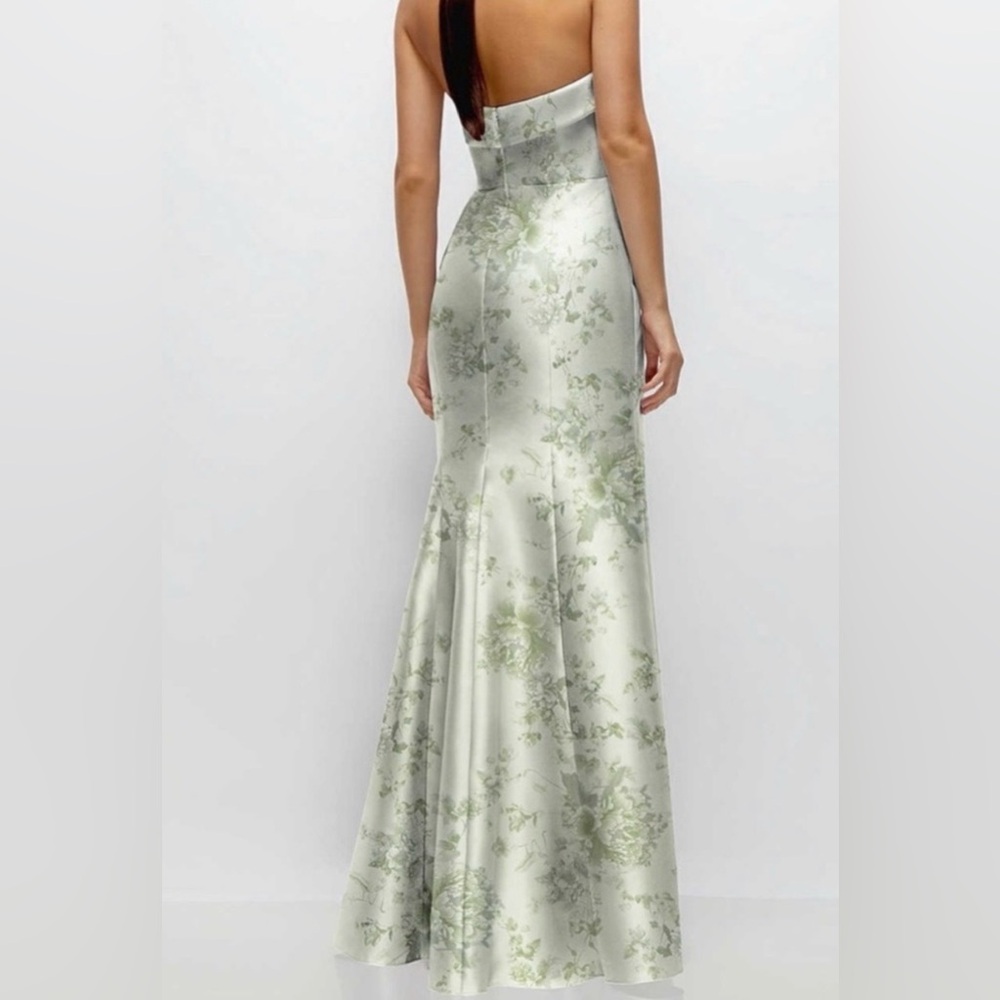 ALFRED SUNG Strapless Green Floral Gown